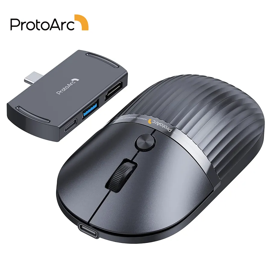 ProtoArc USB C 블루투스 무선 마우스, 멀티 장치 충전식 노트북 허브마우스, USB C 허브, 휴대용 무소음 컴퓨터 마우스