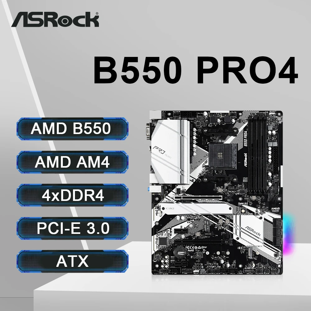 ASRock B550 PRO4 마더보드 AM4 소켓 DDR4 4733MHz 128GB PCI-E 4.0 NVME M.2 SATA III 지지대 Ryzen 5 5600 5600G R7 5700X3D CPU