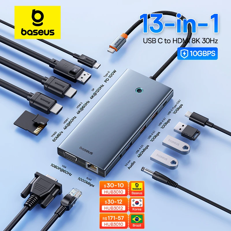 Baseus 맥북 PC용 USB C타입-HDMI 호환 허브 어댑터