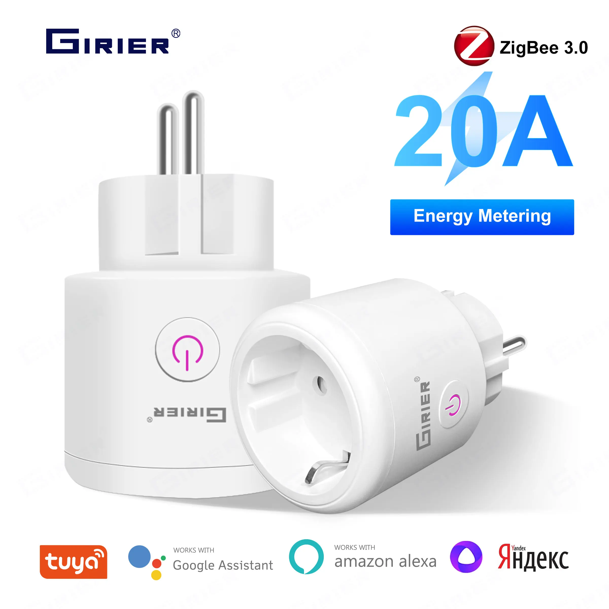 GIRIER-Tuya ZigBee 스마트 플러그 20A 스마트 홈 콘센트 소켓