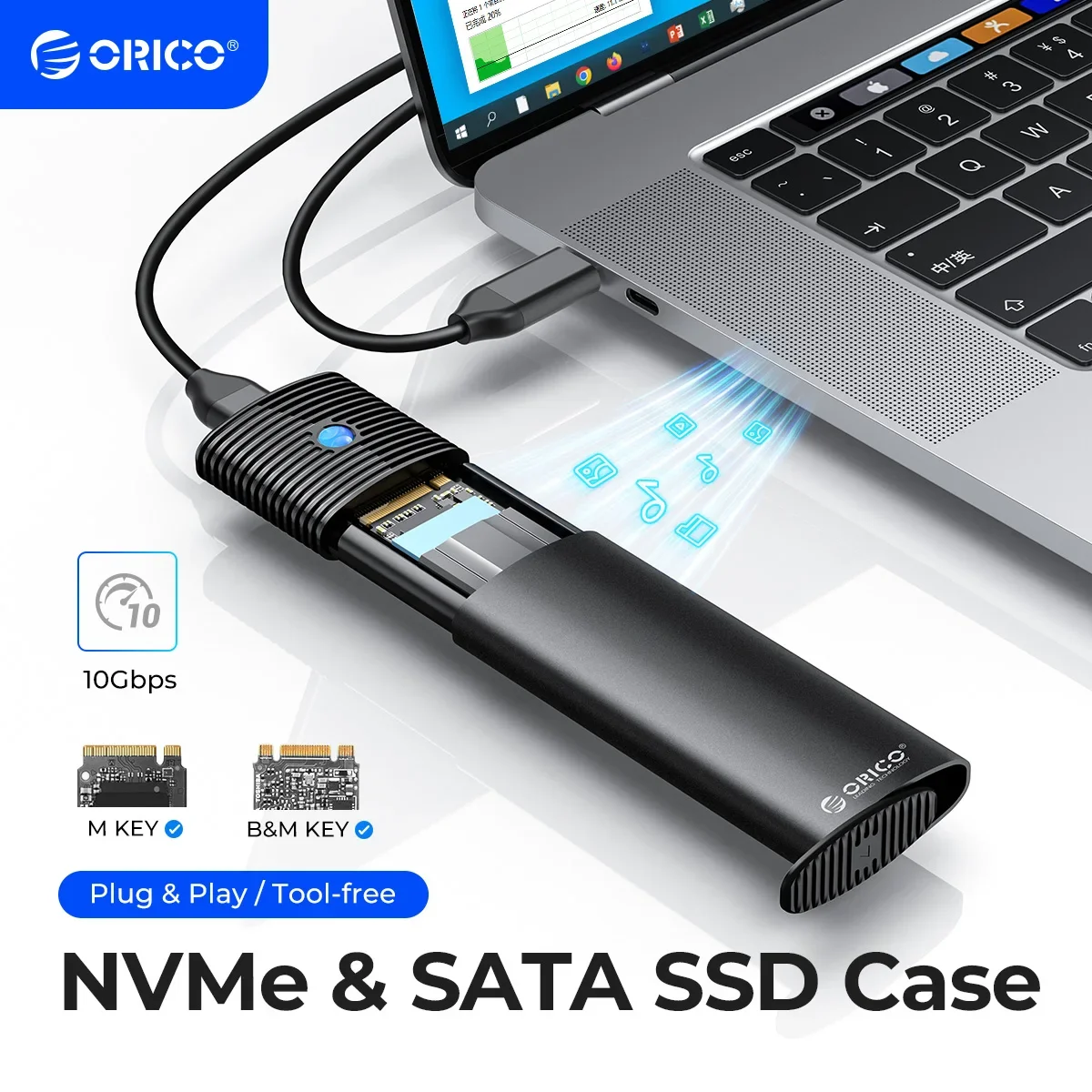 ORICO M2 SSD 인클로저 NVMe NGFF 10Gbps PCIe M.2 SSD 케이스 휴대용 USB C 3.2 Gen2