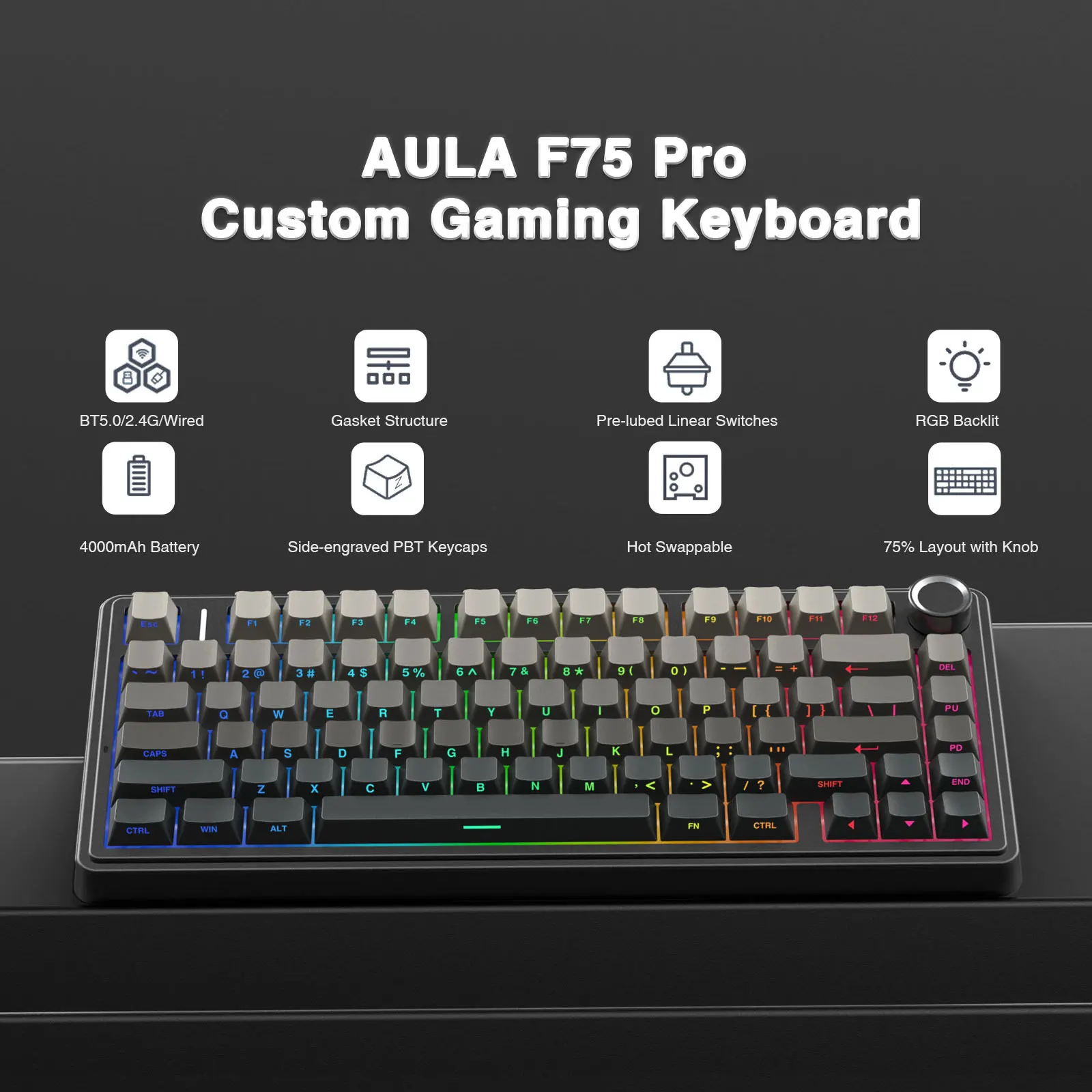 AULA F75 Pro 개스킷 무선 게이밍 기계식 키보드