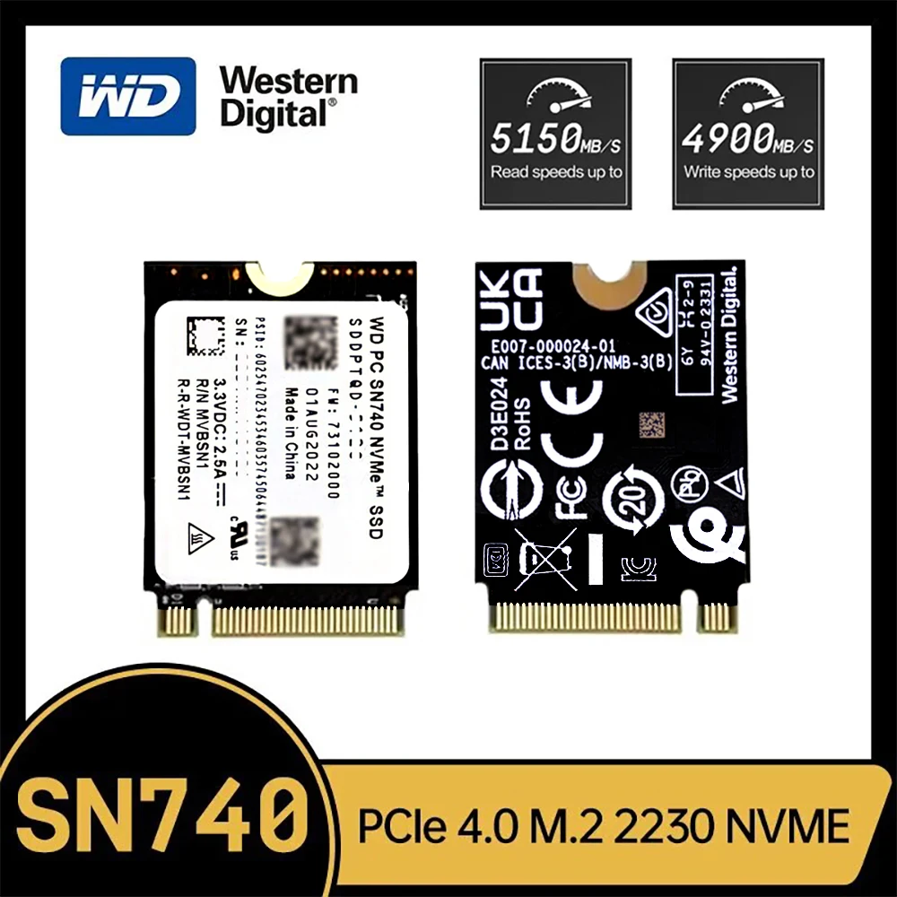 품절대란 상품 웨스턴 디지털 WD SN740 1TB 2TB SSD M.2 2230 Gen4 PCIe 4.0 X4 NVMe 솔리드 스테이트 드라이브 오늘만 특가!