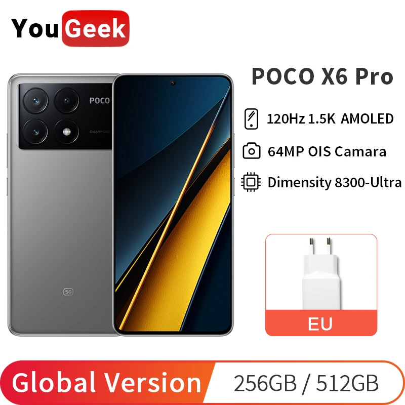 한정 수량 판매 글로벌 버전 POCO X6 Pro 5G 스마트폰 120Hz 1.5K AMOLED 디스플레이 64MP OIS 카메라 67W 터보 충전 MTK Dimensity 8300-Ultra 신상 할인 먼저 만나보세요!