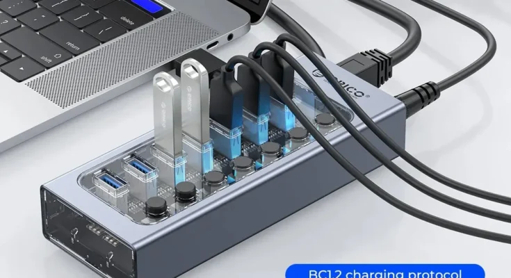 인생 최고의 제품 ORICO USB3.0 허브 맥북 휴대 전화 태블릿 용 12v 전원 어댑터가있는 알루미늄 산업용 7 포트 스플리터 스플리트 스위치 바로 품절될 인기 아이템!