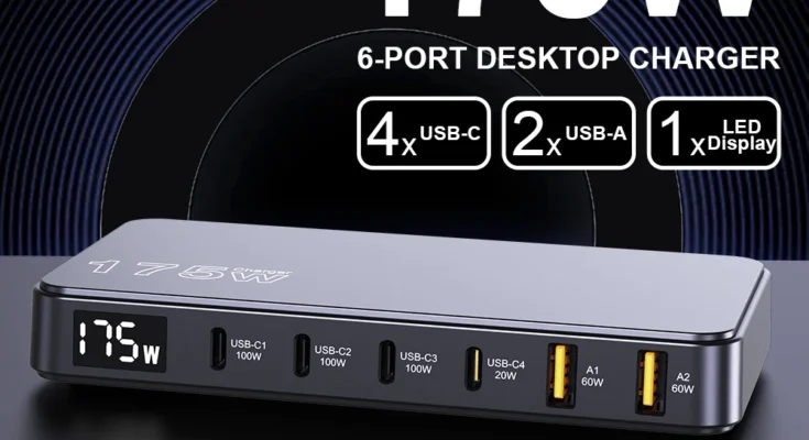 초대박 할인 맥북 삼성 아이폰용 Ueetop 175W GaN USB C 충전기 LED 디스플레이 6포트 데스크탑 충전기 타입 C PD 100W PPS 45W 고속 충전 가격 보장!